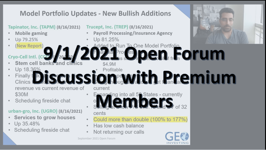 9/1/2021 Open Forum Discussion with Premium Members