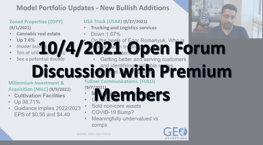 10/4/2021 Open Forum Discussion with Premium Members [VIDEO]